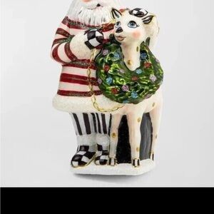 MacKenzie-Childs Santa and Lamb Ornament - Red, Green, Black, White